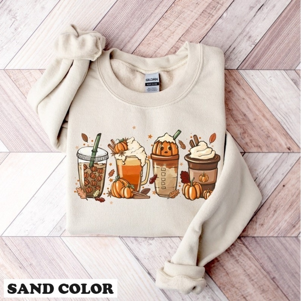 Cute Fall Coffee Sweatshirt Fall Coffee Lover Halloween Pumpkin Latte Drink Cup